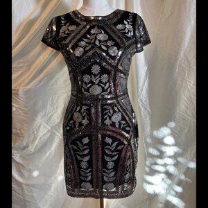LULUS BLACK &  SILVER SEQUIN BEADED EMBROIDERED DRESS NWT MEDIUM